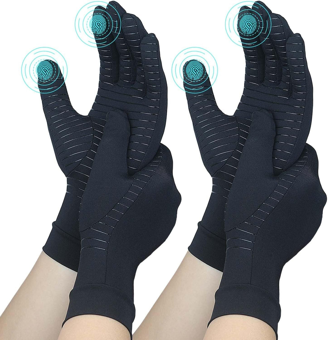 2 Pairs Full Finger Copper Arthritis Gloves with Touchscreen Tip, Compression Gloves for Women Men, Relief for Rheumatoid, Osteoarthritis, Carpal Tunnel, Hand Pain, Tendonitis, Computer Typing (L)