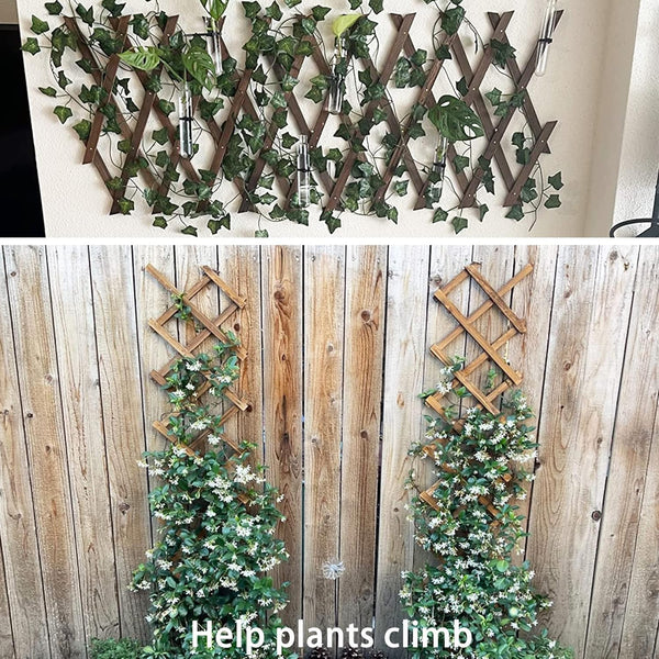 Avalution Extensible Natural Garden Wooden Fence Lattice Frame Plant Support Frame Natural Wooden Lattice Frame for Cucumber Climbing Plant Vines