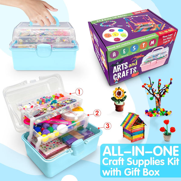 LINAYE 2500+PCS Arts and Crafts Supplies for Kids, DIY Craft Supplies Kit Box for Ages 6-8, Arts and Crafts Kit for Kids, Crafting Supply Set for