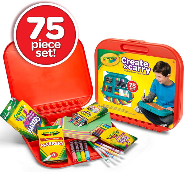 Crayola Create 'N Carry Art Set (75Pcs), 2-In-1 Lap Desk & Carrying Case, Art Kit for Kids Crafts, Drawing & Coloring Supplies, Easter Gifts for Kids