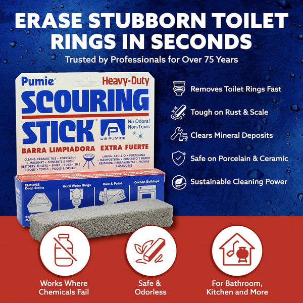 PUMIE Scouring Stick, Heavy Duty Extra Strong Pumice Cleaning Bar, Perfect Pumice Stone for Cleaning Tough Toilet Rings, Bathroom & Kitchen Stains