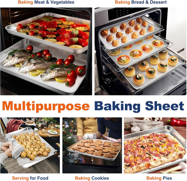 P&P CHEF 16 Inch Baking Cookie Sheet, Oven Pan Tray Stainless Steel Sheet Pan for Kitchen, Oven Bakeware for Multi Uses, Shiny Look & Dishwasher