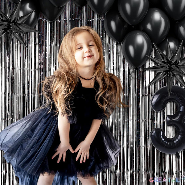 Black Tinsel Curtain Party Backdrop - GREATRIL Party Streamers Backdrop Foil Fringe Curtains for Birthdays/Wizard Halloween Decorations - 1M X