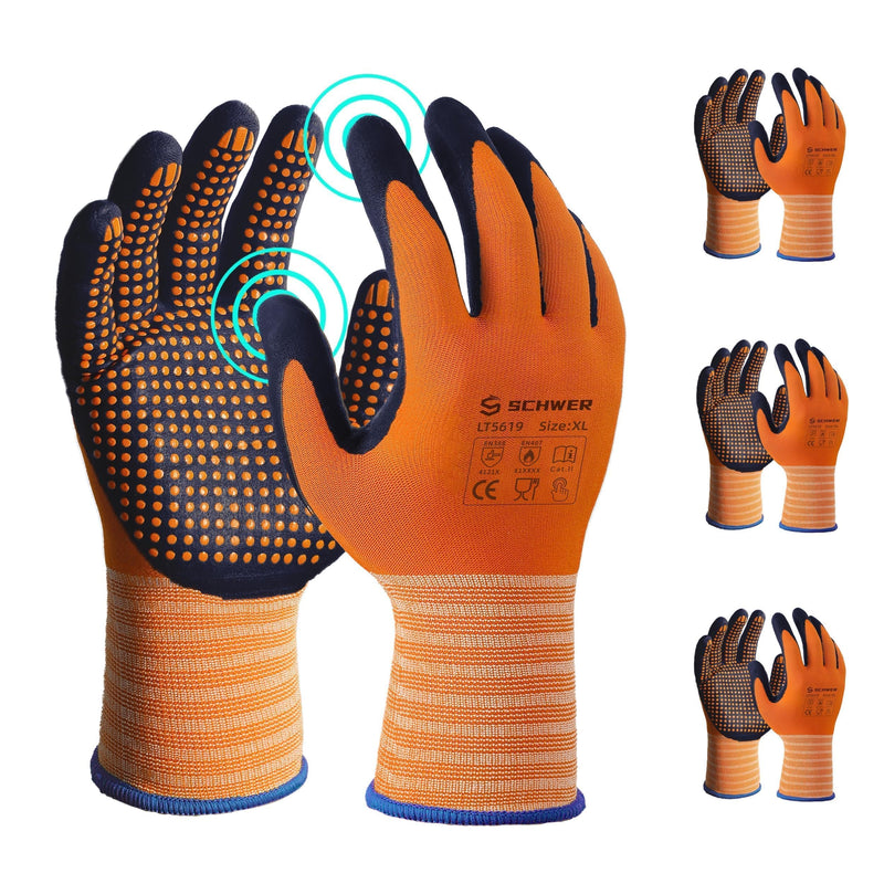 Schwer 3 Pairs LT5619 Work Gloves Micro-Foam Nitrile Coated, Level 4 Abrasion Resistant Nylon Working Gloves with Micro Dot Grip for Men Women,