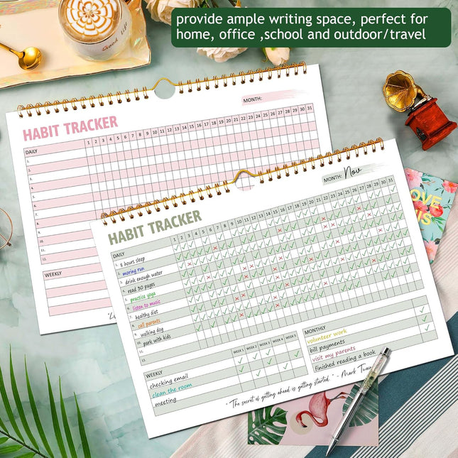 Habit Tracker Calendar, Daily Weekly Goal and Habit Tracker Journal, 12 Months Undated Habits Tracker Planner with Spira