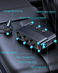 7 in 1 Cigarette Lighter Splitter, LIHAN 3 Socket Car Charger Adapter, Type-C QC3.0 PD 30W Charging, Dual USB Charging Ports, Independent