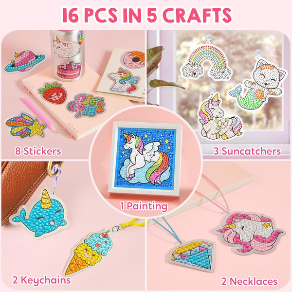 Klever Kits 16 Projects Gem Painting, Kids Diamond Gem Painting Kit with 5D Gem, Arts and Crafts for Girls Ages 6-12, Gem Craft Activities Kits,