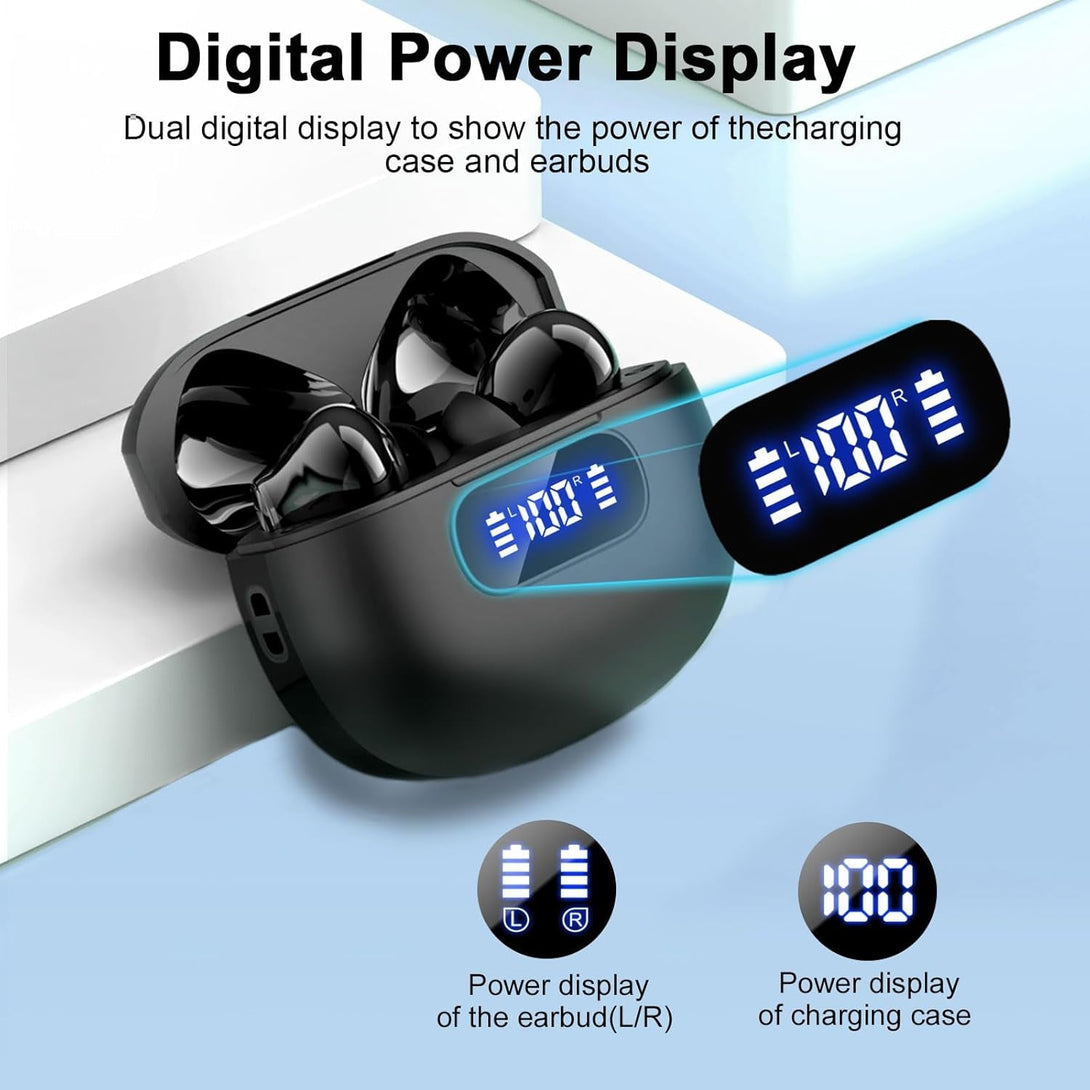 Wireless Earbuds, Bluetooth 5.3 Headphones LED Power Display, 2025 New Wireless Earphones, 4 ENC Noise Cancelling Mic, Hifi Stereo, 48H Playtime Mini Case IP7 Waterproof for Sport Walk