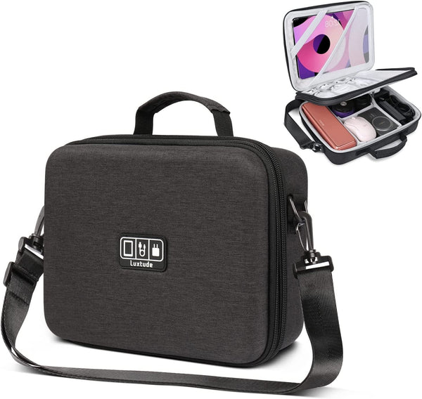 Luxtude Electronic Organizer Travel Case Large, Hard Case for Electronics, EVA Tech Organizers, Travel Cable Bag with Shoulder Strap, Charger Organizers Carrying Cases for Ipad(Up to 11’’)