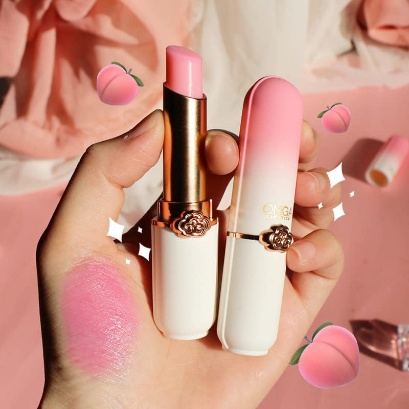 6 Pcs/Set Peach Aloe Vera Strawberry Blueberry Avocado Grape Jelly Lipstick Set Temperature Change Moisturizer Flower Lip Stick Long Lasting Nutritious Lip Balm Magic Color Change Lip Gloss