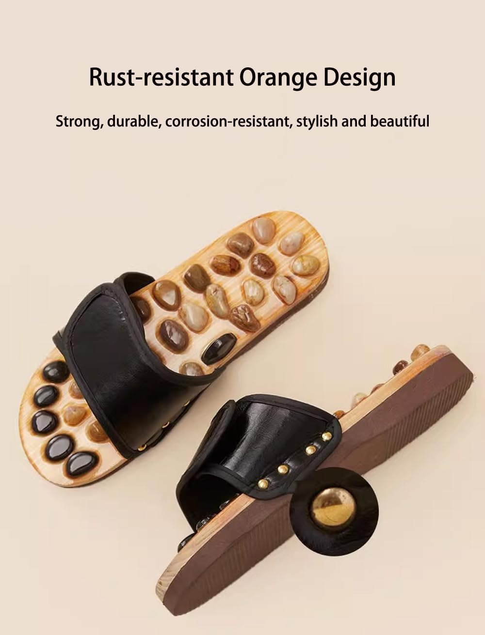Reflexology Foot Massager Slipper Acupuncture Massage Sandals with Natural Stones Acupoint Massage Shiatsu for Foot Pain Relief Suit for Men and Women (M) Black
