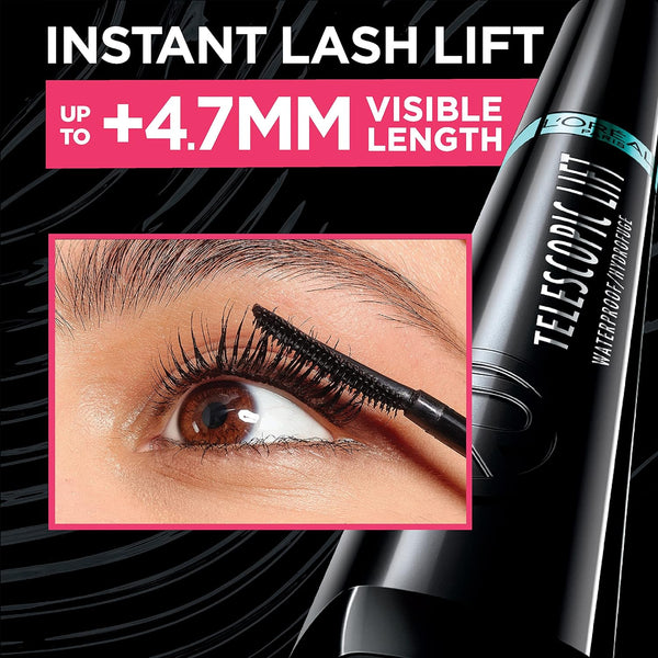 L'Oreal Paris Telescopic Lift Mascara, Lengthening and Volumizing Eye Makeup, Lash Lift with up to 36HR Wear, Waterproof, Black, 0.33 Fl Oz