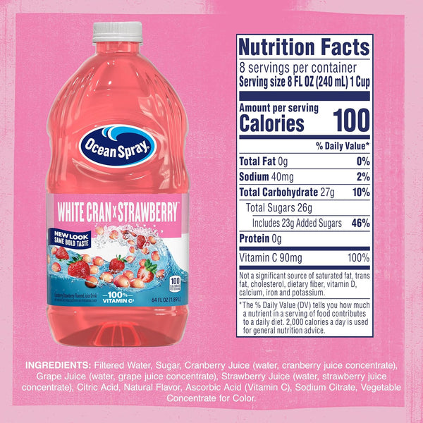 Ocean SprayÂ® White Cran-Strawberry Juice Drink, 64 Fl Oz Bottle (Pack of 1)