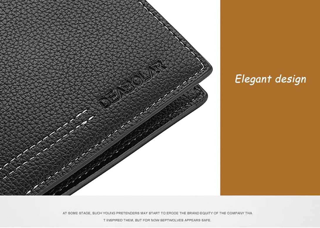Men Wallet Black PU Material 4 Card Holder 2 Money Pockets 1 Clear Window Suitable for Gifts without RFID Slim Small for Traveling