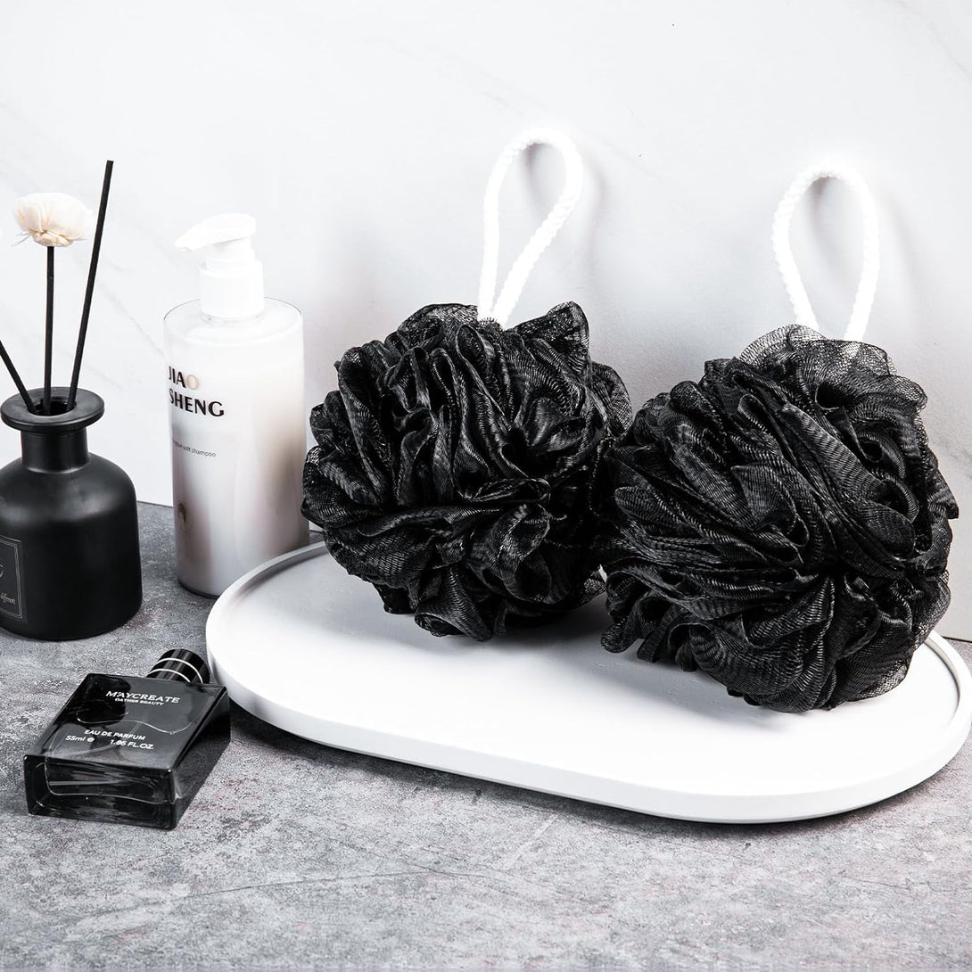 Loofah Sponge Xxl-100G 4 Pack, Bath Sponge Soft Mesh Shower Puff Loofah for Men, Exfoliating Body Scrubber for Women, Shower Accessories (Black)