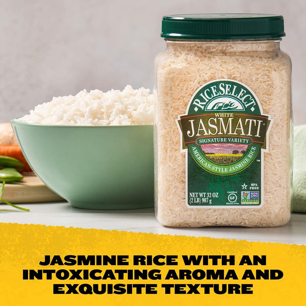 Riceselect Jasmati Rice, Long-Grain Jasmine Rice, Premium Gluten Free Rice, Non-Gmo, 32 Ounce Jar