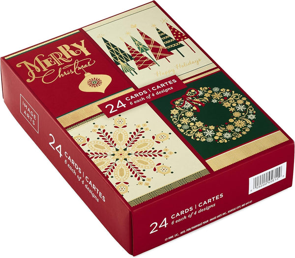 Image Arts Christmas Boxed Cards Assortment, Elegant Icons (4 Designs, 24 Cards with Envelopes)