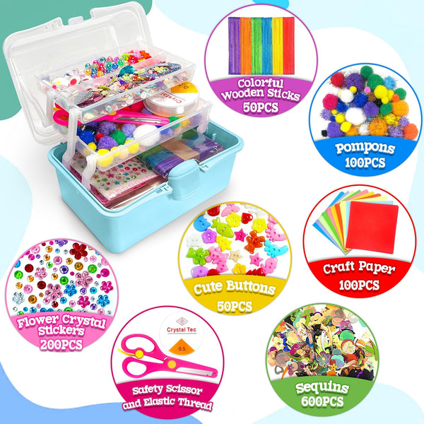 LINAYE 2500+PCS Arts and Crafts Supplies for Kids, DIY Craft Supplies Kit Box for Ages 6-8, Arts and Crafts Kit for Kids, Crafting Supply Set for