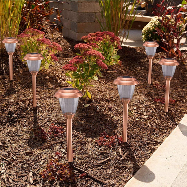 Solar Lights Outdoor - 8 Pack Copper Garden Walkway Lights Solar Powered Waterproof for Garden, Lawn, Yard, Pathway Brown
