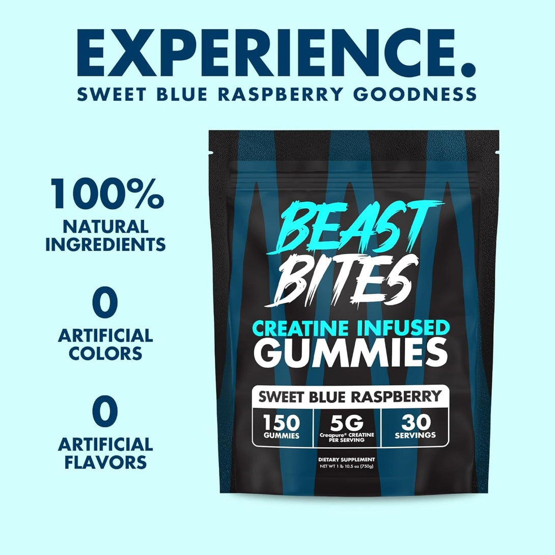 Creatine Gummies - 5G Creatine Monohydrate per Serving - Low-Calorie & Vegan - Made in the USA - Blue Raspberry Flavor - 30 Servings