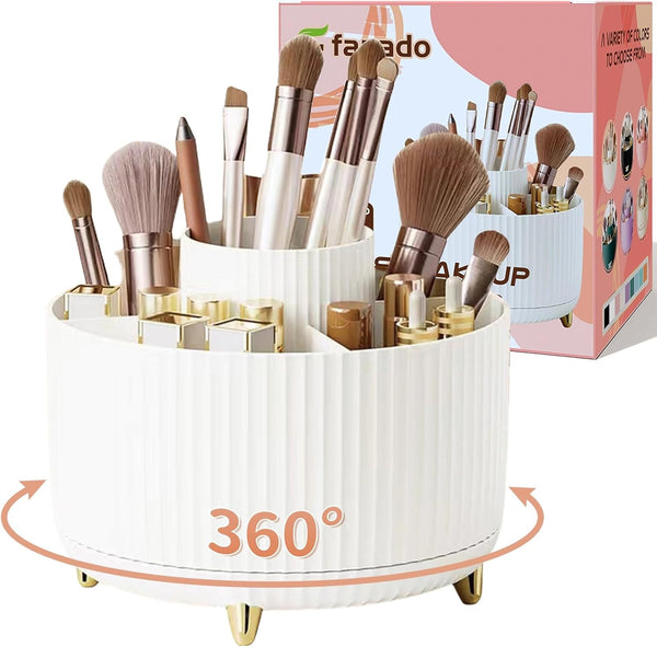 360Â° Rotate Makeup Brush Holder Organizer, Makeup Organizers Countertop, Makeup Organization and Skincare Storage for Vanity, Desktop, Bathroom (White)