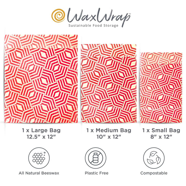 Waxwrap Beeswax Wraps for Food, Organic Cotton Food Bags - Sustainable Plastic Bag Alternative, Reusable Snack Bags, Bees Wax Wraps Reusable Food