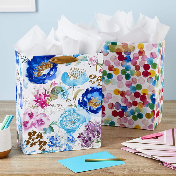 Hallmark 13" Large Gift Bags Assortment with Tissue Paper (Pack of 3: Floral, Chevron, Dots) for Birthdays, Mother'S Day, Baby Showers, Bridal