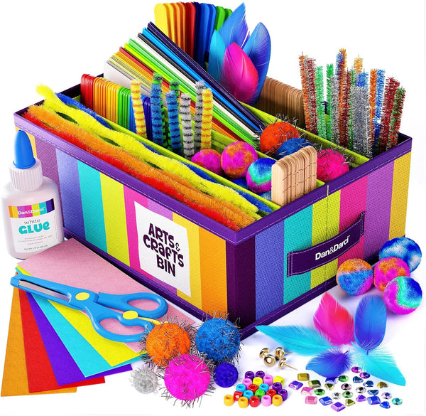 Dan&Darci Arts & Crafts Supplies Kit for Kids and Toddlers - with Storage Bin - Kid & Toddler Art & Craft Set Ages 3, 4, 5, 6, 7 & 8 Years Old -