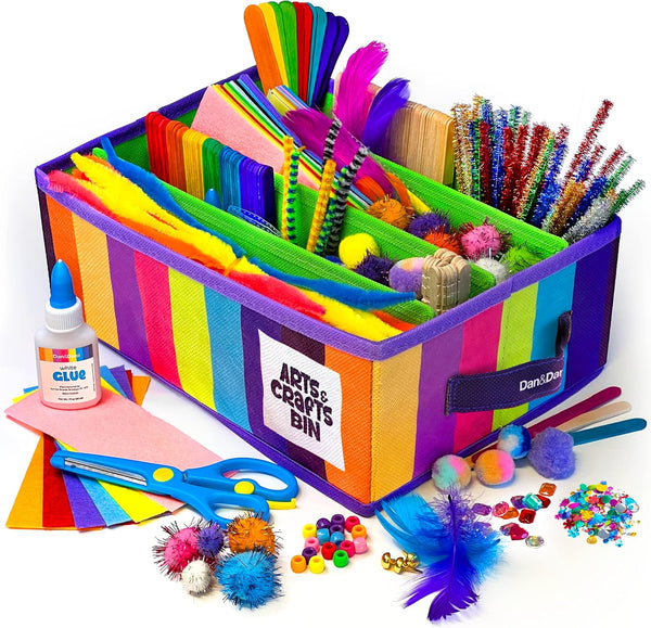 Dan&Darci Arts & Crafts Supplies Kit for Kids and Toddlers - with Storage Bin - Kid & Toddler Art & Craft Set Ages 3, 4, 5, 6, 7 & 8 Years Old -