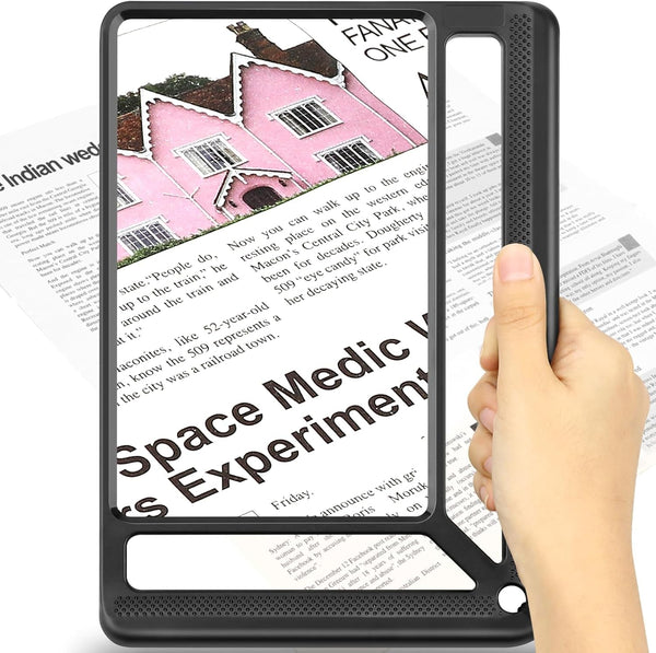 5X Full Page Magnifying Glass for Reading, Lightweight Rectangular Magnifier Provides Large Book Page Viewing Area, Upgraded Handheld Magnifier for Reading Small Prints for Seniors, Low Vision