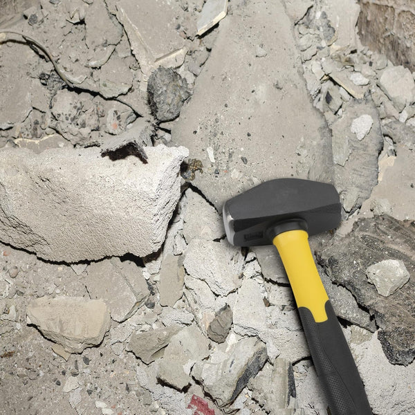 KURUI 3Lb Sledge Hammer & Flat Chisel with Hand Protection for Tile/Rock/Masonry/Concrete/Brick/Rockhounding, Mason Flat Head Chisel & Small