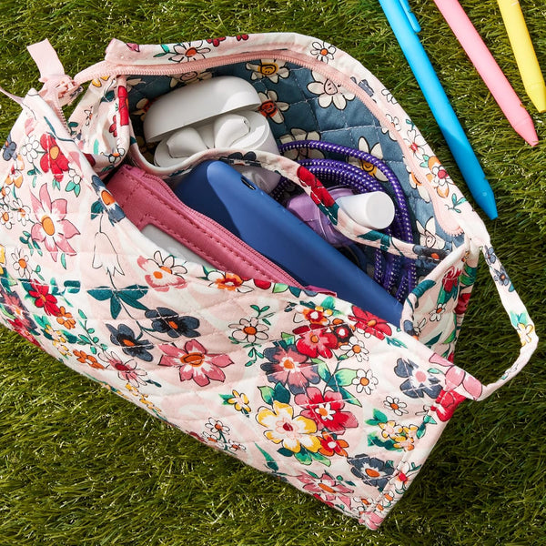 Vera Bradley Women'S Cotton Trapeze Cosmetic Makeup Organizer Bag, Forever Green - Recycled Cotton, One Size