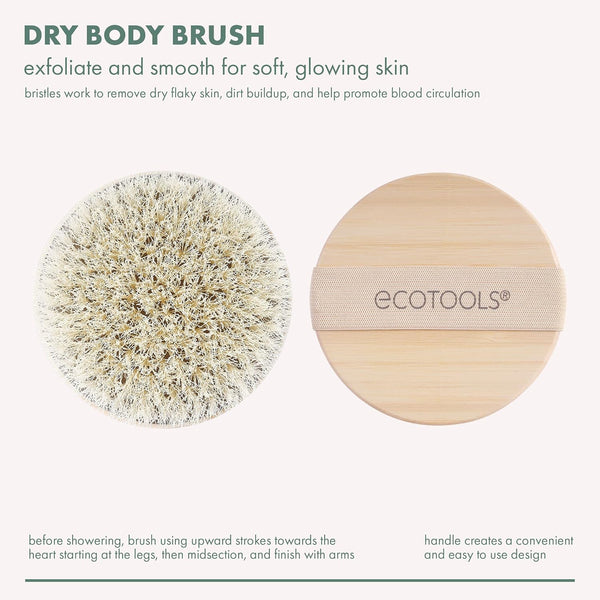 Ecotools Dry Body Brush, Cruelty-Free Bristles Exfoliate & Smooth Skin, Dry Brushing Removes Dry Skin, May Help Improve Circulation & Skin Tone,