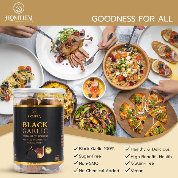 Homtiem Black Garlic 8.82 Oz (250G.), Whole Black Garlic Fermented for 90 Days, Super Foods, Non-Gmos, Non-Additives, High in Antioxidants, Ready