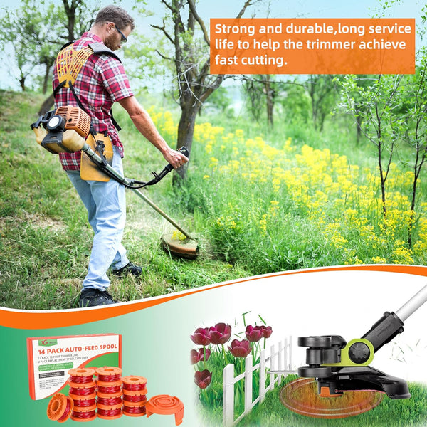 Trimmer Spool Line for Worx 14 Pack WA0010 Edger Spools Replacement for Worx Weed Eater String Suitable for Worx String Trimmers(12 Grass Trimmer