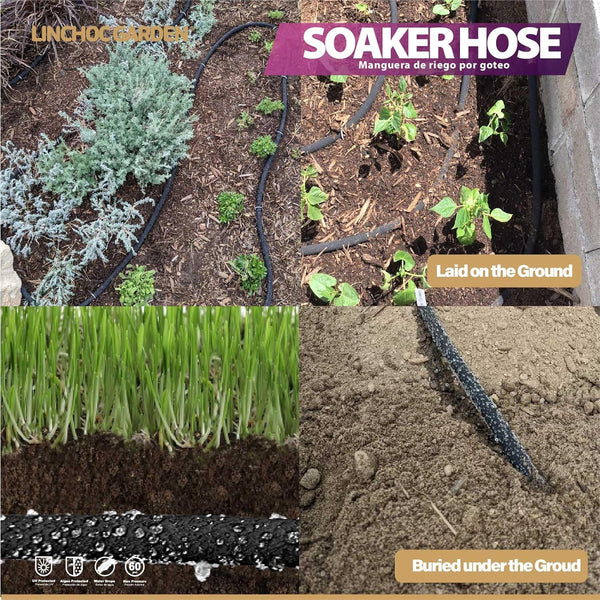 LICNCHOC GARDEN Soaker Hose 15 Ft,1/2 INCH Flexible Durable Garden Hose for Efficient Watering, Leak-Proof Design 100% Recycled Rubber,Ideal for