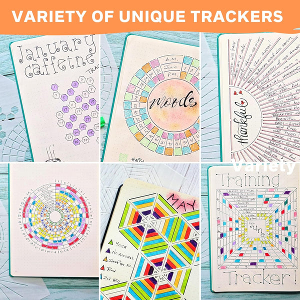 Habit Tracker Stencils - X6 Habit Stencils, Circle Trackers, Monthly Tracking, Gratitude - Get Healthy, Achieve Goals with Journaling Supplies to