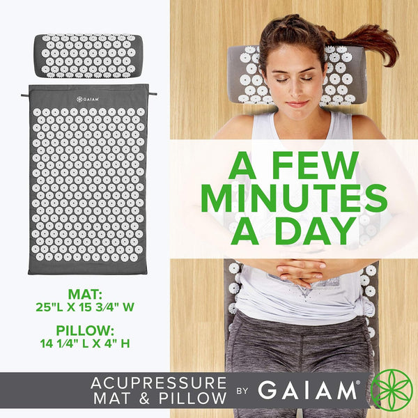 Gaiam Acupressure Mat and Pillow Set, Acupuncture Style Massage Mat & Pillow, Relief for Sciatic Nerve, Muscle Tension, Fibromyalgia, Neck,