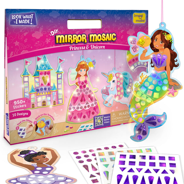 Imagimake Mirror Mosaic Princess & Unicorn Kids Art Set | DIY Art & Craft Kits | Foil Stickers for Kids | Travel Toys | 