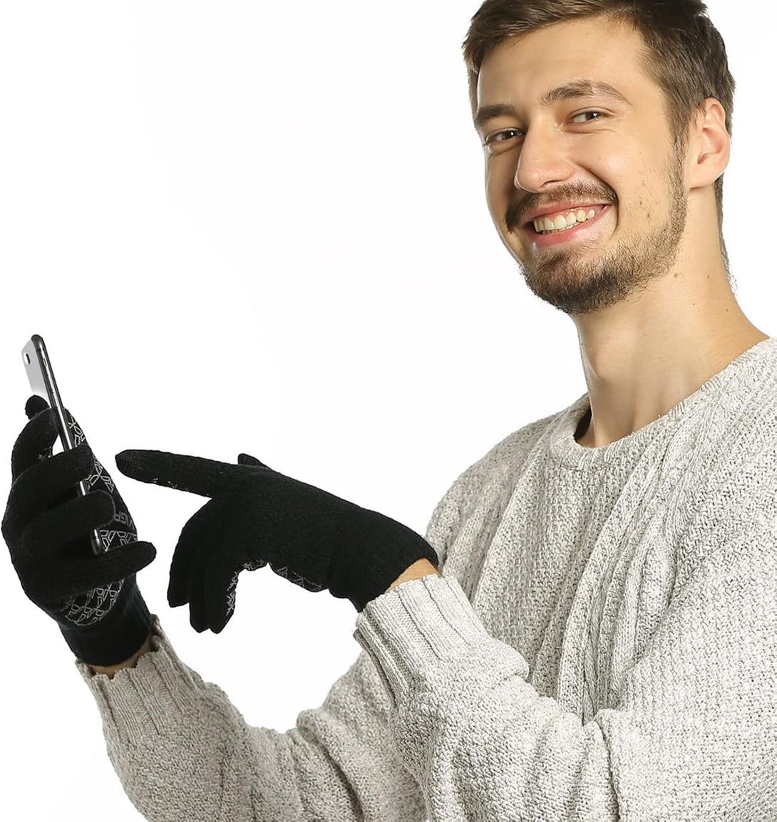 Vigrace Winter Warm Touchscreen Gloves for Men and Women Touch Screen Fleece Lined Knit Anti-Slip Wool Glove
