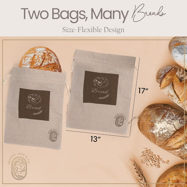 Linen Bread Bags for Homemade Bread â Easy to Clean Large Reusable Cloth Bags for Sourdough, Sandwich & Loaf Storage, Bpa-Free Linen Bag with