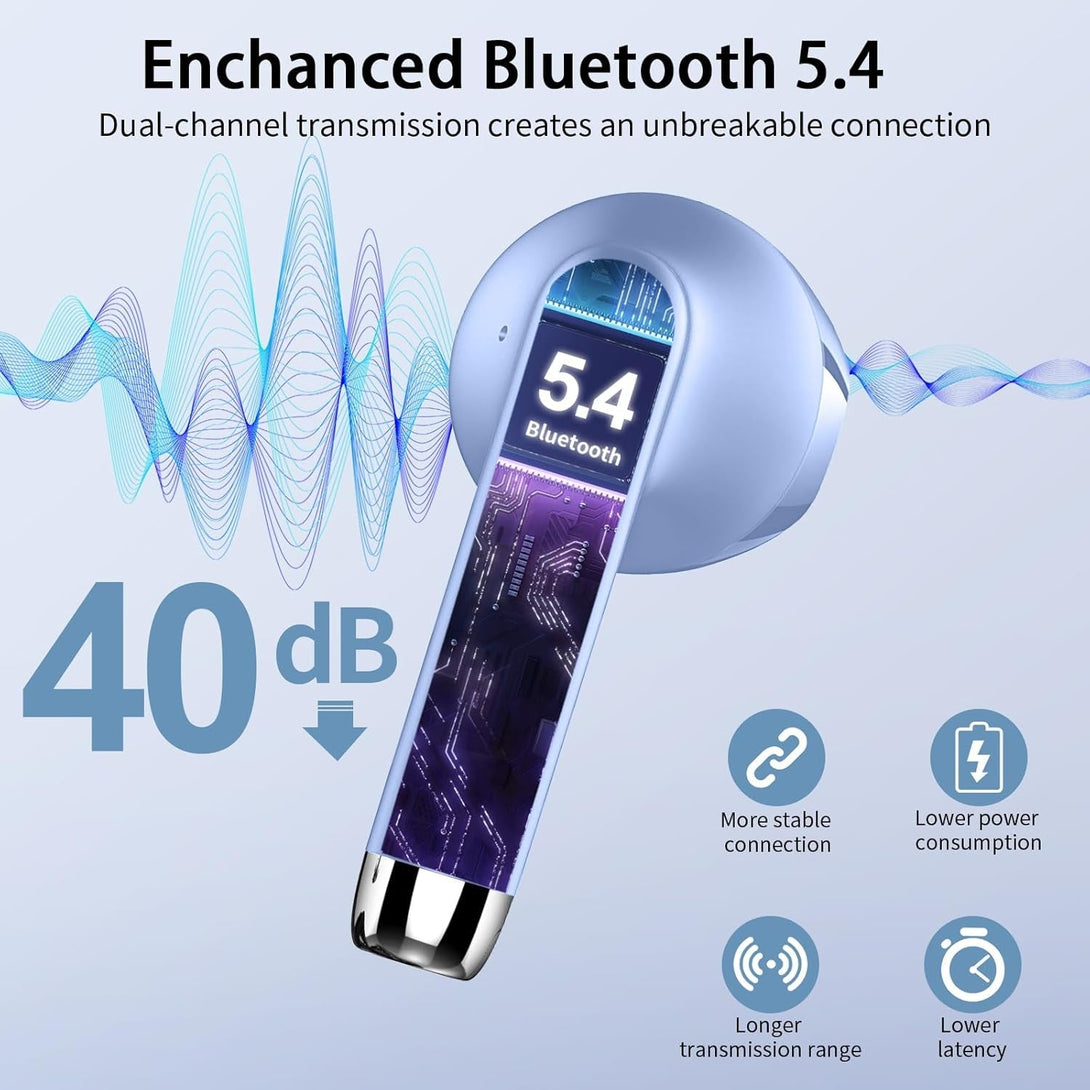 Wireless Earbuds, Bluetooth Headphones V5.4 Stereo Bass Ear Buds with ENC Noise Cancelling Mics,56H Bluetooth Earbuds with LED Display Charging Case, IP7 Waterproof Earphones for Android Ios