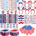 4Th of July Party Favors Set, Fourth of July Decorations 158 Pcs Accessories Includes Slap Bracelets, Necklaces, USA Flags, Tattoos, Wristbands,
