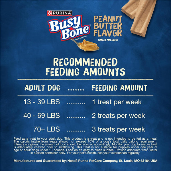 Purina Busy Bone Made in USA Facilities, Long Lasting Small/Medium Breed Adult Dog Chews, Peanut Butter Flavor - (Pack of 4) 6 Ct. Pouches