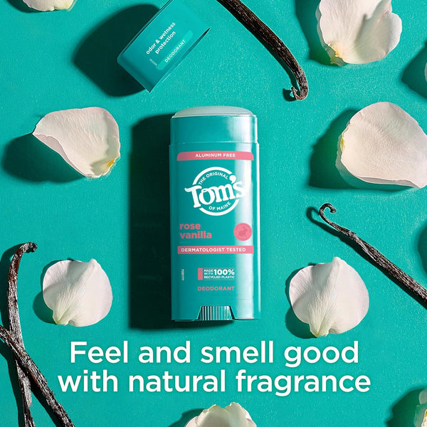 TomâS of Maine Rose Vanilla Aluminum Free Natural Deodorant for Women & Men | Goes on Clear | Odor & Wetness Protection | Naturally Derived and