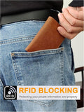 Slim RFID Blocking Genuine Leather Bifold Wallet, Front Pocket Minimalist Card Holder for Men & Women (Vintage Tan)
