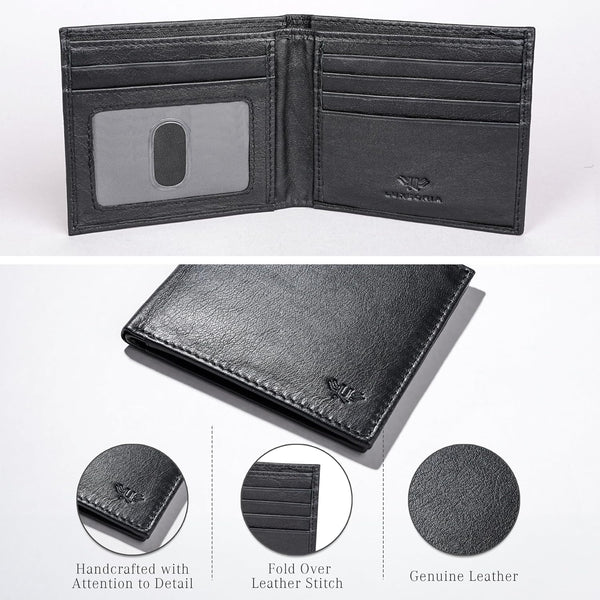 LUXEORIA Genuine Leather Wallet for Men, Handcrafted Travel Wallet, Minimalist Mens Slim Bifold Wallet, Anti-Theft RFID Blocking Wallet for Men'S,