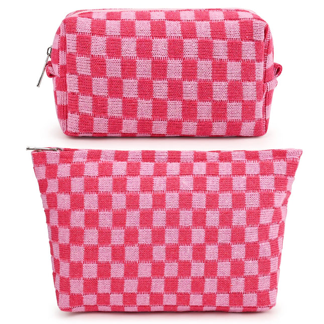 SOIDRAM 2 Pieces Makeup Bag Large Checkered Cosmetic Bag Capacity Canvas Mix Travel Toiletry Bag Organizer Cute Makeup B