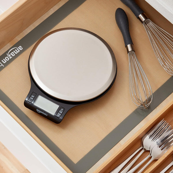 Amazon Basics Digital Kitchen Scale with LCD Display, Batteries Included, Weighs up to 11 Pounds, Black and Stainless Steel