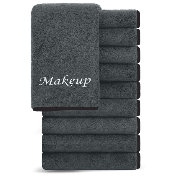 Cosy Family 10 Pack Makeup Remover Wash Cloths - Soft Microfiber Fingertip Facial Cleansing Cloths for Hand and Make Up, 12 X 12 In, Black Grey